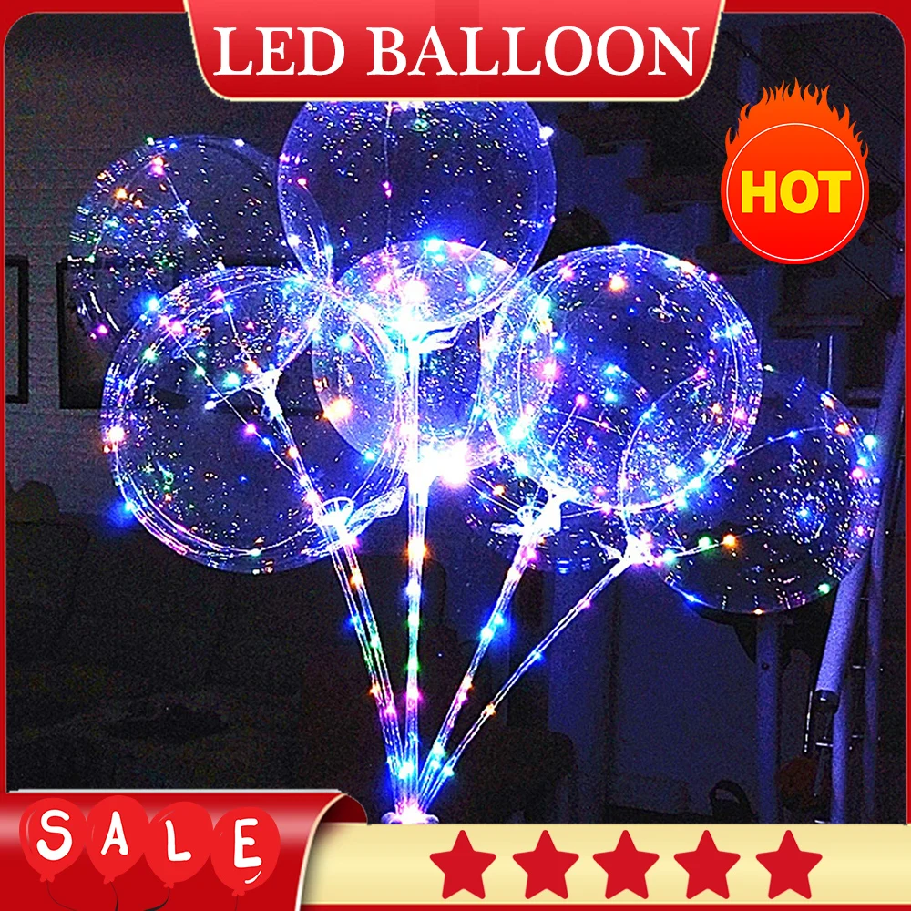 Led Bobo Balloons with Stick Transparent Light Up Bubble Balloons with String Light for Party Birthday Wedding Festival Decor