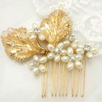 new gold crystal handmade bride hair comb bride pearl headdress wedding dress accessories wedding accessories