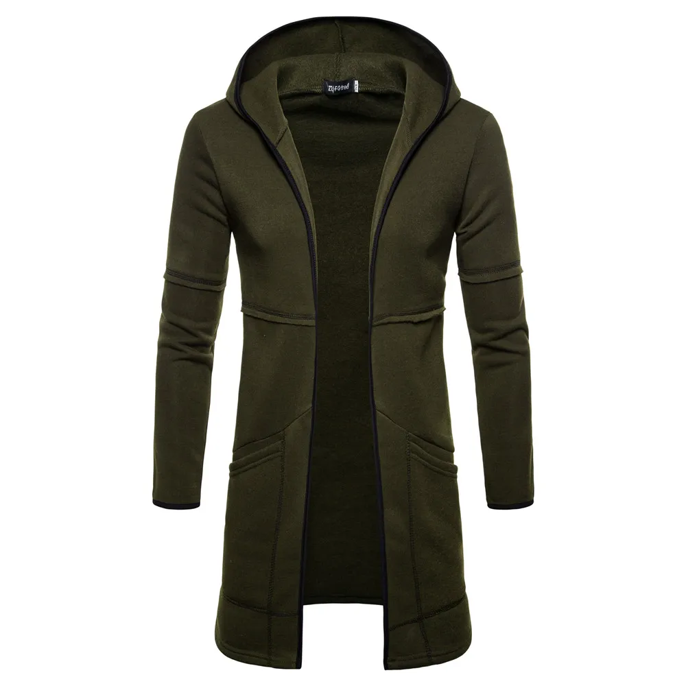 

hirigin Mens Autumn Casual Long-sleeved Coat Fashion Solid Color Hooded Mid-length Cardigan with Large Pocket