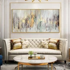 Большая Настенная картина маслом, вертикальная абстрактная картина ручной работы, декоративные рамки для украшения гостиной, Золотая картина