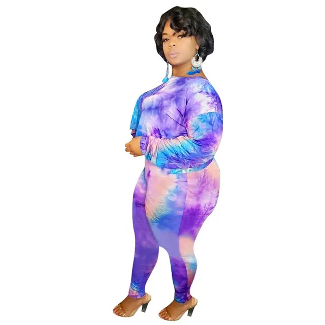

S- fashion woman tie dye long sleeve plus size two piece pants set