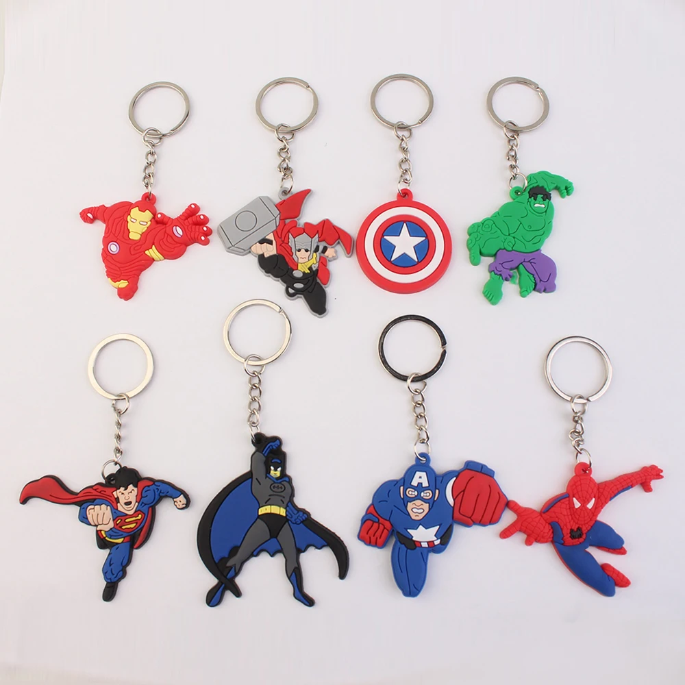 

10pcs PVC fashion key ring hero Cartoon figure Key chain Anime pattern Personality key holder for man car keys bag decoration