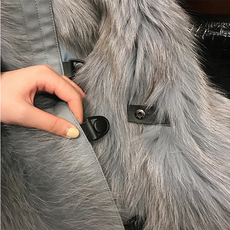 

rf1909 2019 New Design Women's Real Fox Fur Coat Long Sleeve Whole Leather Fur Coat Single Breasted Natural Fur Jacket
