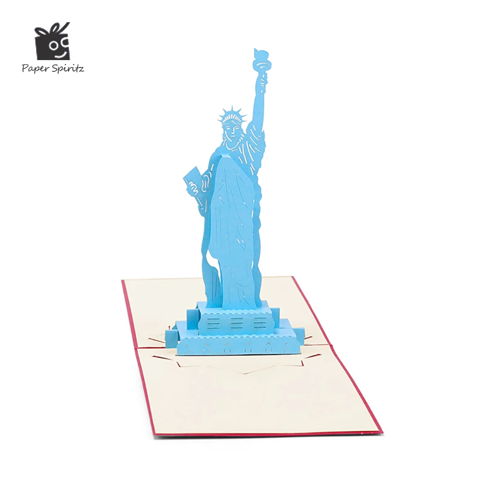 

PAPER SPIRITZ Statue of Liberty Cards 3D laser Cut Paper Love Pop Up Card with Envelope Invitations Greeting Happy Invitation