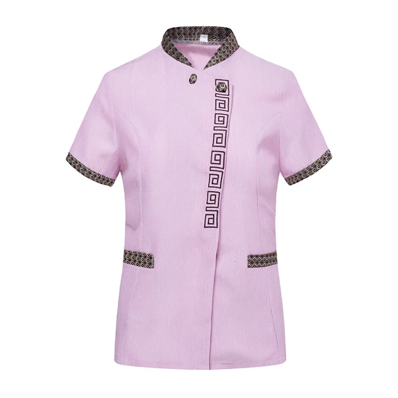 

Cleaning Service Uniform Breathable Thin Hotel Guest Room Work St Collar Restaurant Waiter Short Sleeve Large Size