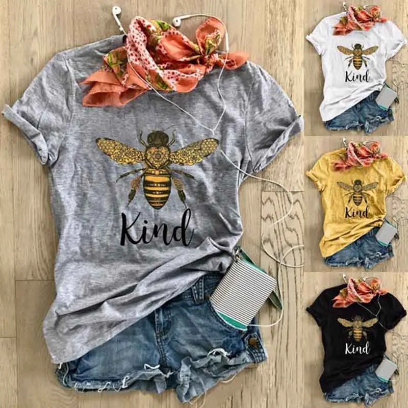 Женская футболка с коротким рукавом Kind Bee летняя повседневная принтом футболки