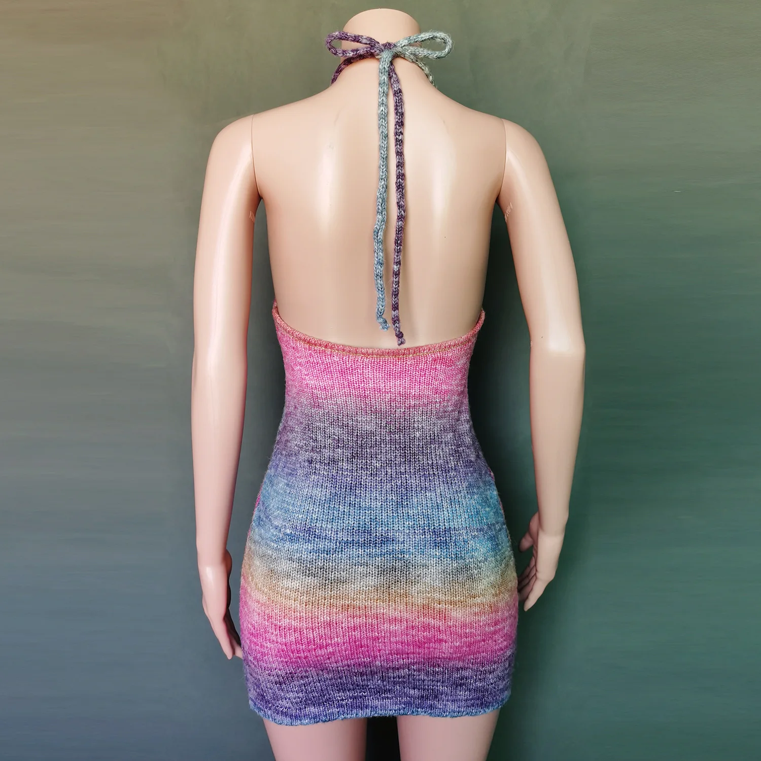 

CNACNOO Summer Holiday Sundress knit Wrap Gradient Women's sleeveless Short Dress 2021 Spaghetti Straps Casual Street Clother