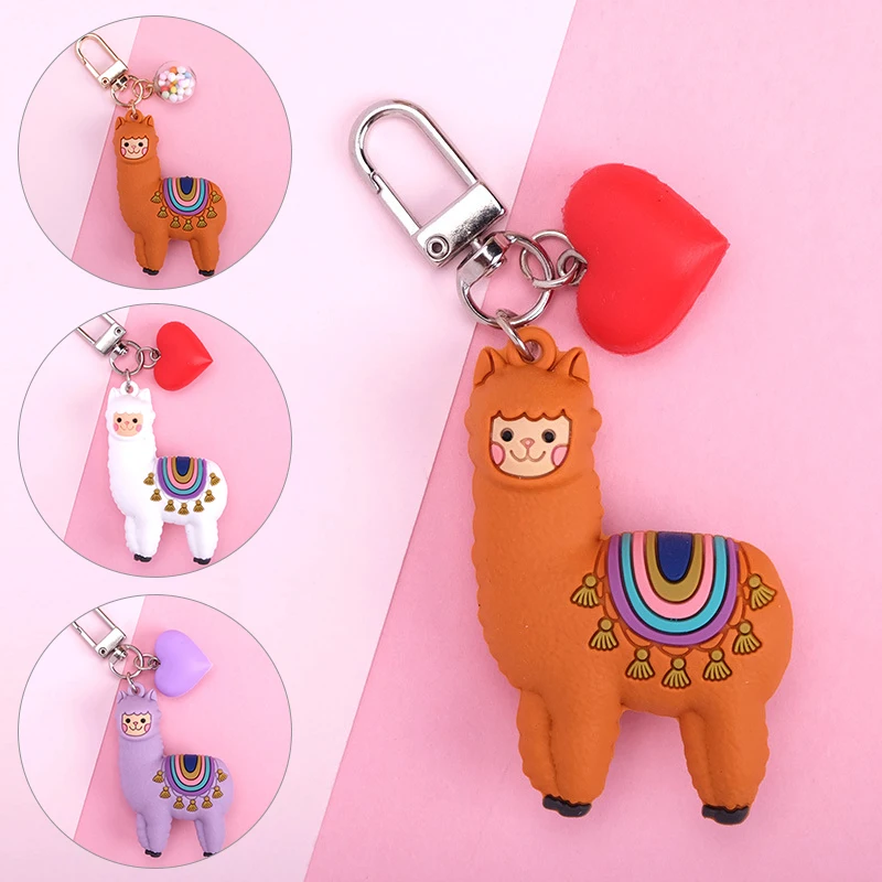 

DIY Handmade Gift Llama Key Chain Women Bag Love Heart Color Ball Pendant Cartoon Epoxy Alpaca Keychains Trinket Korean Fashion