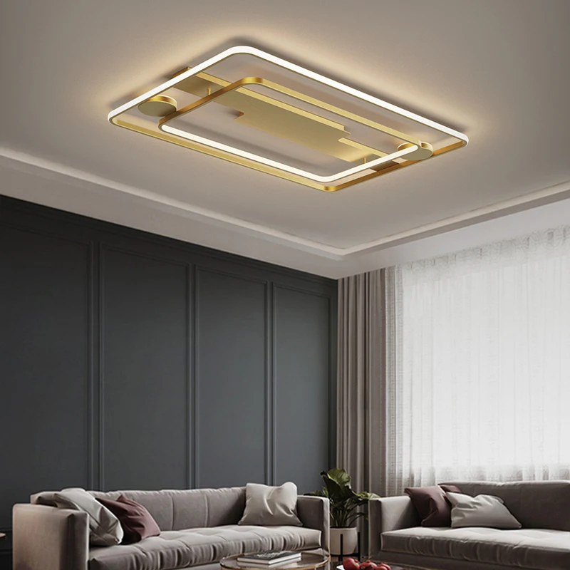 

All copper simple modern atmosphere household rectangular super bright ceiling lamp led bedroom living room lamp