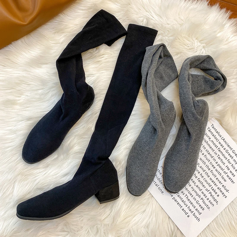 TSDFC/Новые эластичные носки женские Сапоги выше колена пикантная Осенняя женская