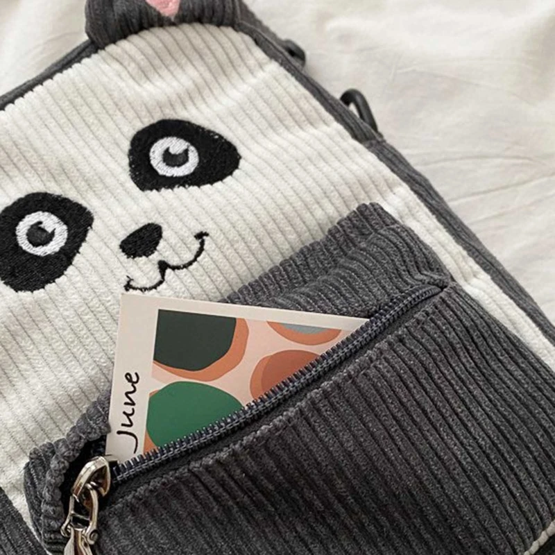 

Lovely Crossbody Bag Corduroy Stripe Zipper Shoulder Bags Lovely Phone Pouch Cartoon Satchel for Women