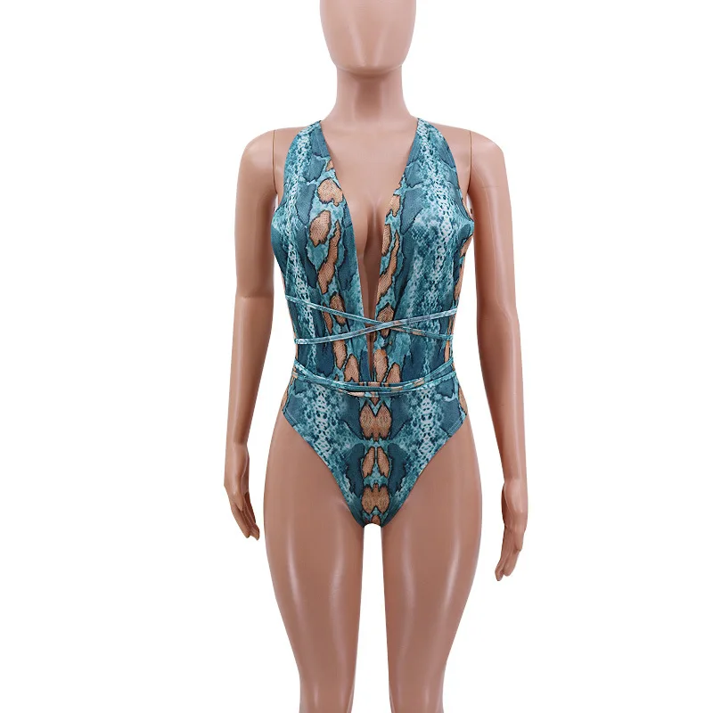 2020 New snake skin printed bandage one piece swimsuit+cover up set sexy women 2PCS/SET beachwear swimsuit cover | Женская одежда
