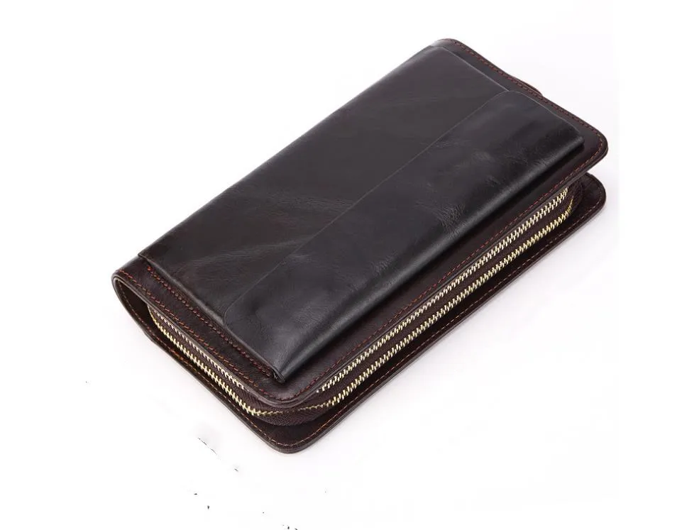 Кошелек мужской длинный из натуральной кожи бумажник на двойной молнии