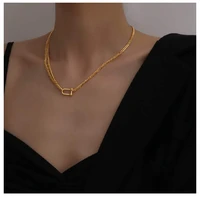 titanium with 18k gold u linked chokernecklace women stainess steel jewelry party designer t show runway gown japan korean