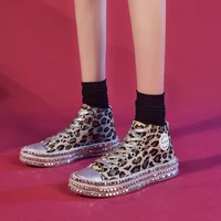 2021 spring leopard print canvas fashion sneakers rhinestone sequins flat bottom all match womens shoes youth casual shoes xl43