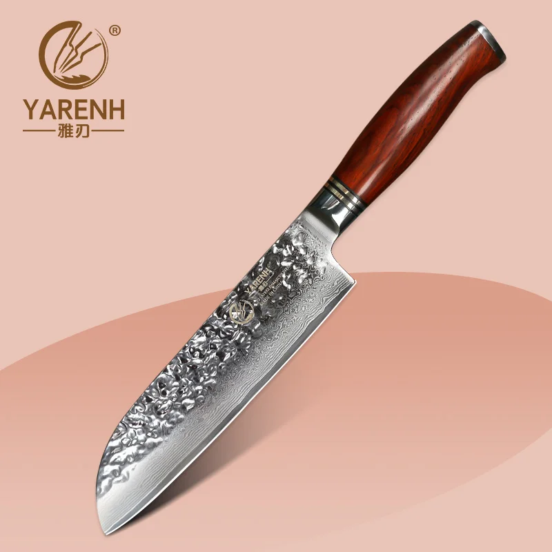 YARENH 7 дюймов нож шеф-повара Santoku 73 слоя японский Дамасская сталь острый для овощей