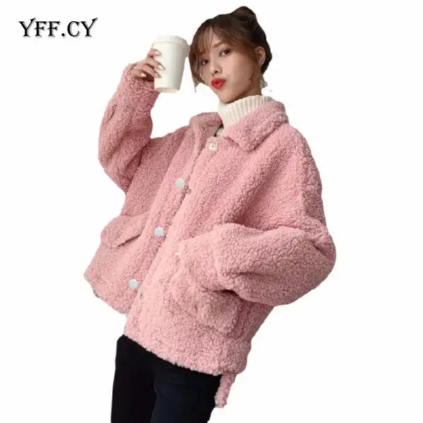 

2020 Autumn Winter Warm Cozy Faux Lambswool Fleece Jackets Women Fashion Coats Long Sleeve Casual Pocket Button Outerwear