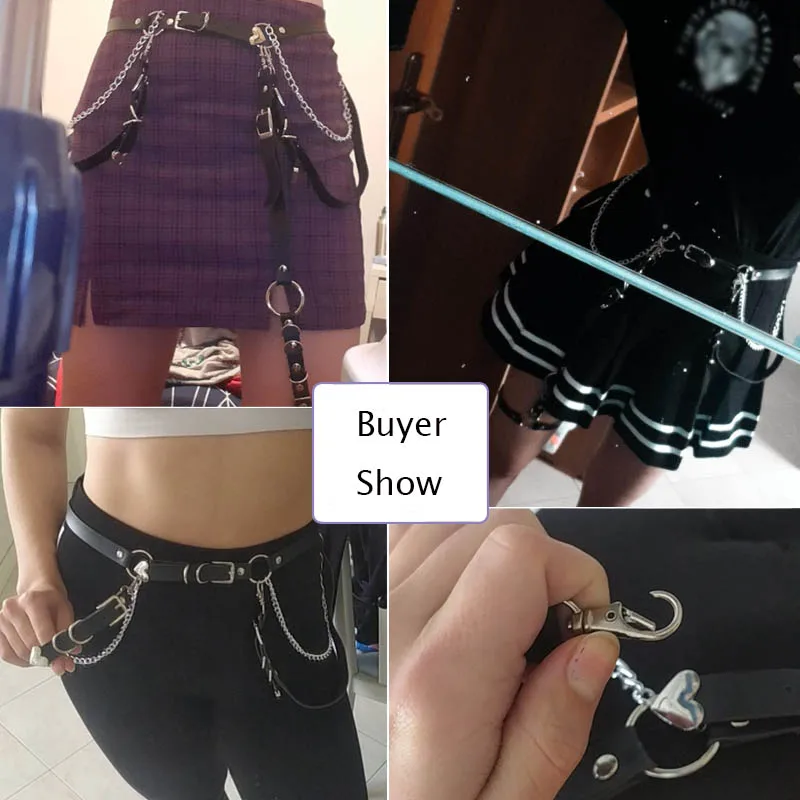 

Punk gothic Leather Women Belts with chain Harajuku Harness Leg Belt Body Waist Strap Jk Dress Jeans Slim Bondage Cool Waistband