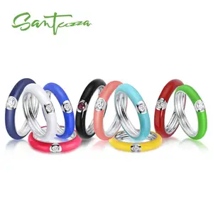 Женское составное разноцветное кольцо SANTUZZA, из чистого серебра 925 пробы с эмалью, кольца вечности