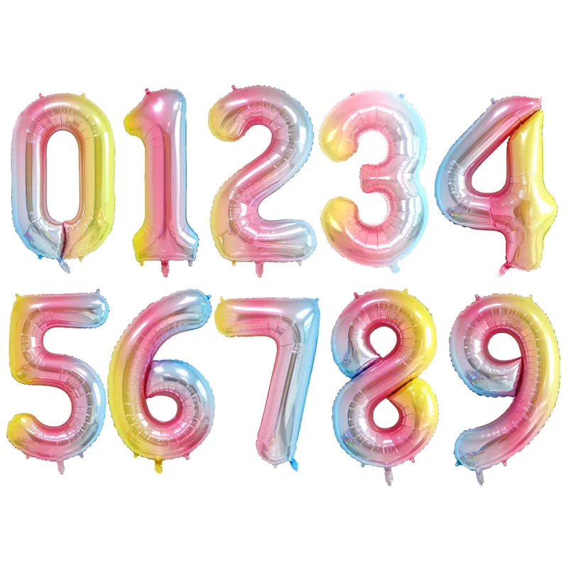 40 inch Gradient rainbow big size Number 0-9 Foil Helium Balloons Birthday Party Celebration decoration large globos | Дом и сад