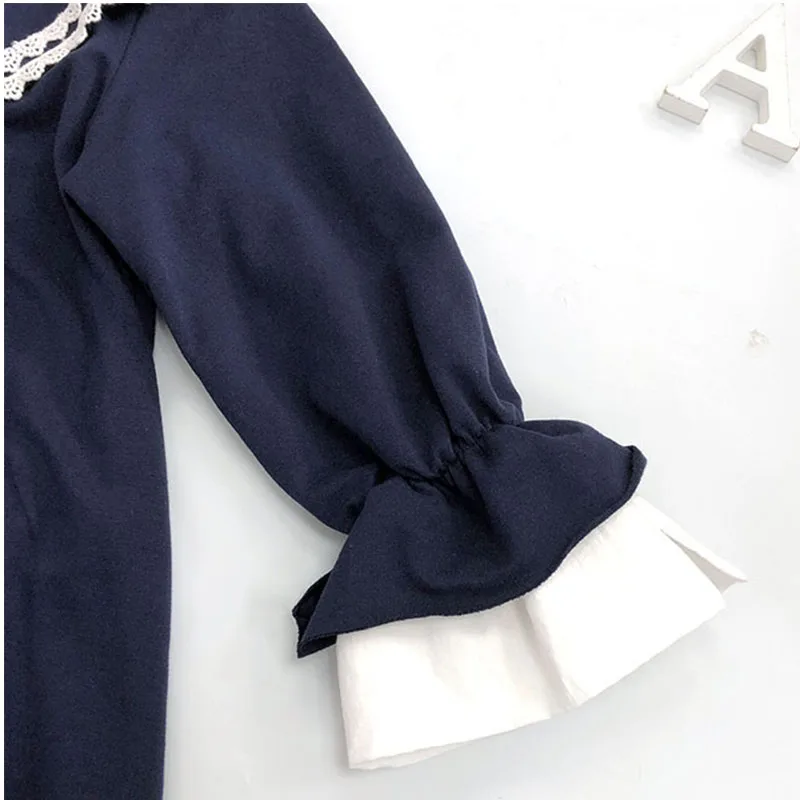 Back To School Clothing 100% Cotton Fall Dress For Girl Petal Sleeve Big Kids Dresses Blue 2019 Autumn Child Fashion | Детская одежда и