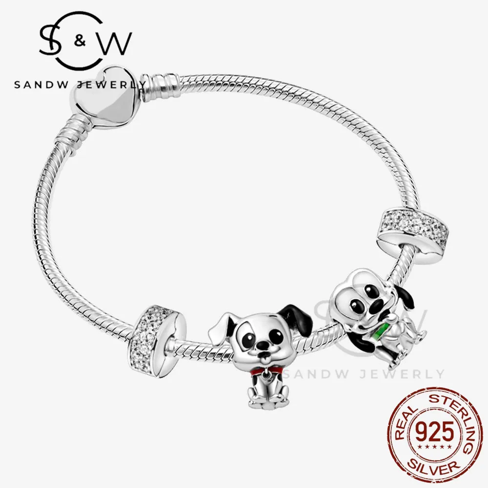 

2021 new jewelry 925 sterling silver bracelet set cartoon puppy and diy beads classic fashion holiday gifts for children