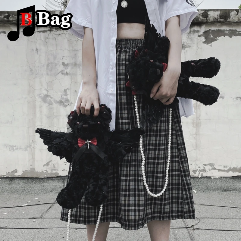 

Gothic Women Lolita Bear Doll Bag Angel Demon Wing bear Shoulder Bags Soft Girl JK Goth Halloween Cosplay Blood bear bag Gift
