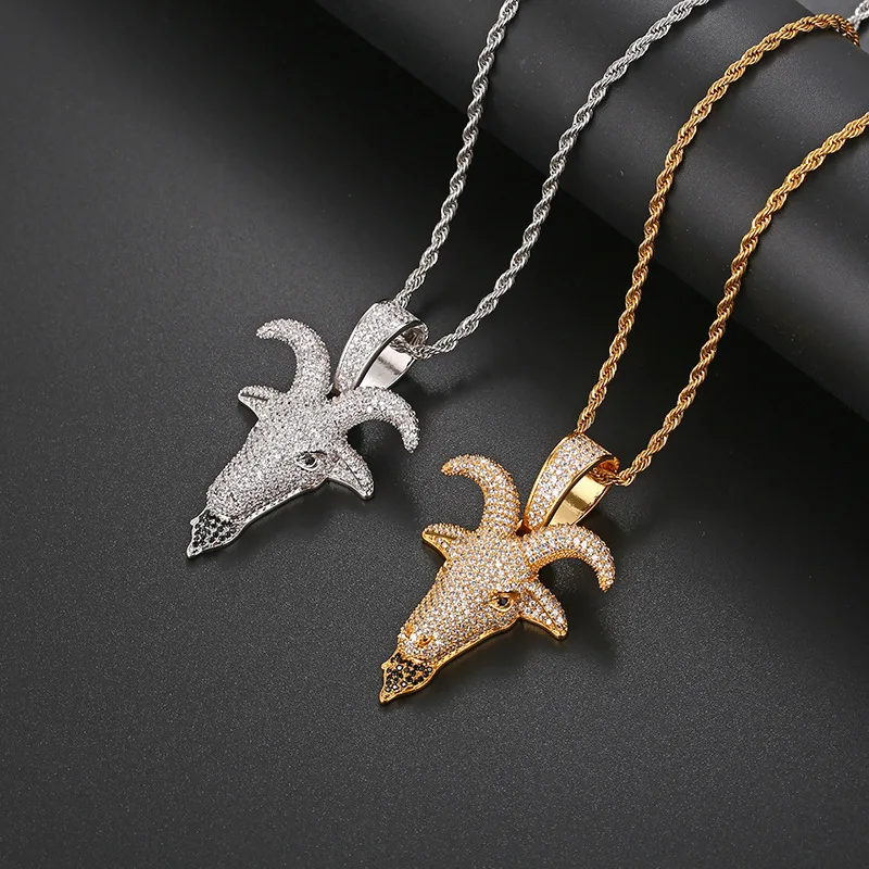 

Full AAA Zircon Goat Head Pendants Necklace Fashion Hip Hop Iced Out Crystal Punk Jewelry Gift Dropshipping