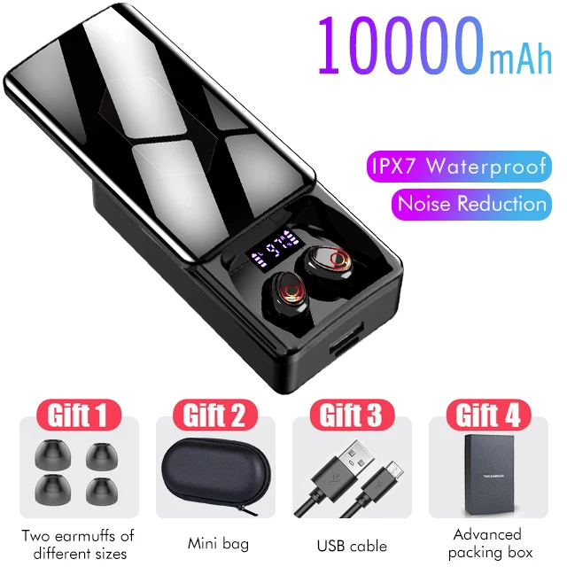 

Stereo Sports Waterproof Earbuds Headsets LED Display Earphones TWS 10000mAh Charging Box Wireless Headphones 9D