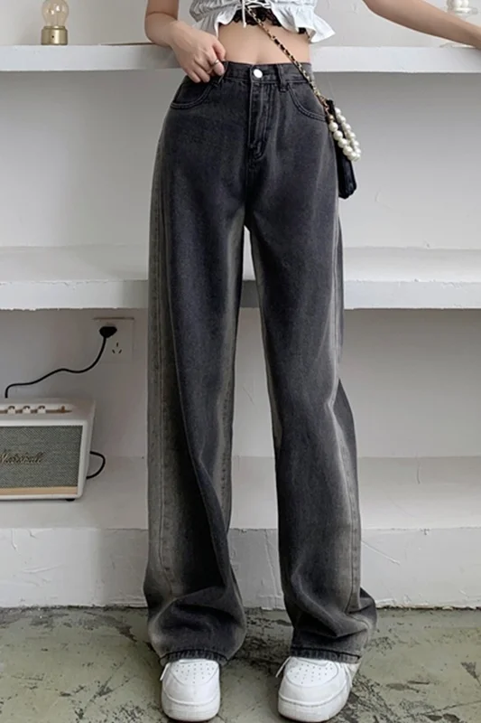 Женские прямые джинсы с градиентом серые свободные брюки-трубы высокой талией и