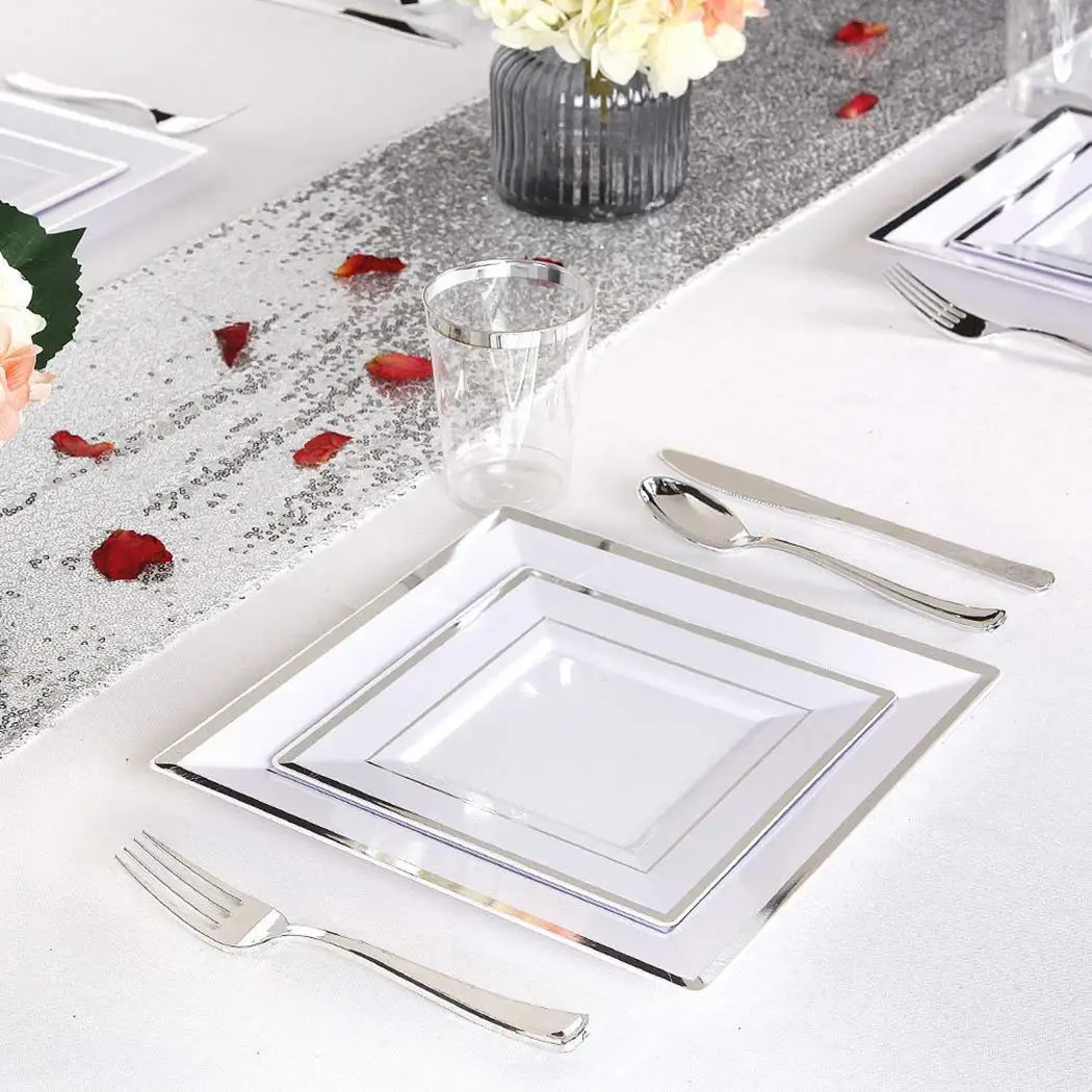 Прочная квадратная форма одноразовая пластиковая пластина с двойной полоской