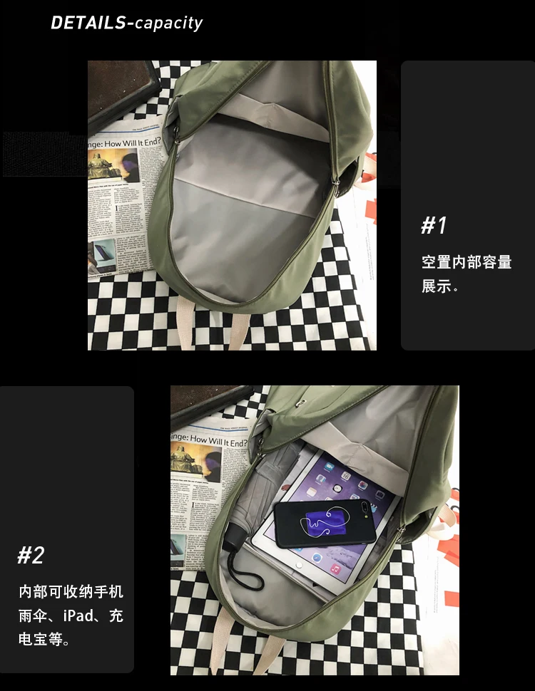 

Solid Color Backpacks for Women Men Waterproof Nylon Multi Pocket Travel Backpacks Large Capacity School Bag For Teenage