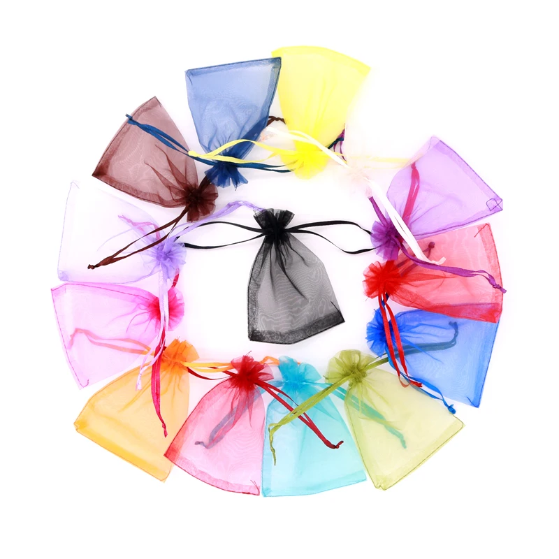 

100pcs/lot Wholesale Jewelry Bags 9x12 Drawstring Organza Gift Bag Yarn Jewellry Packing Bags Pouches Earrings Custom logo