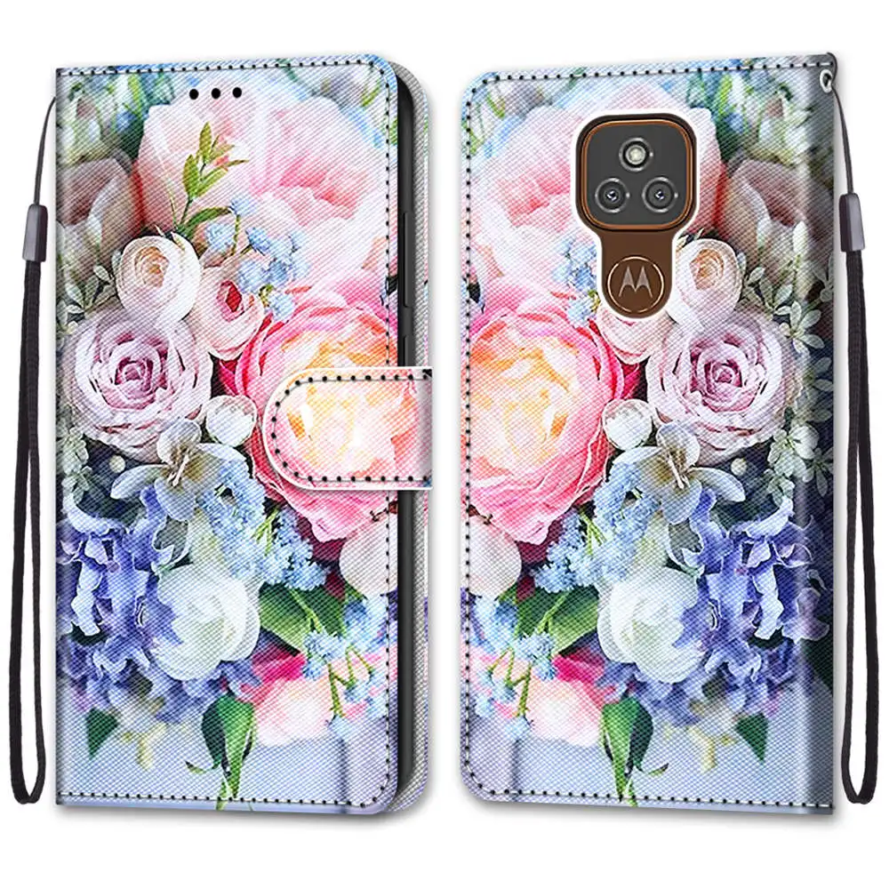 flower phone case with card slot wallet flip stand cover for moto e6 play e6s e7 plus g 5g plus one 5g g8 power g9 play capa free global shipping