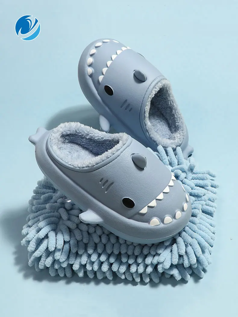 Милые Мультяшные тапочки Mo Dou из хлопка с акулами теплая зимняя обувь для