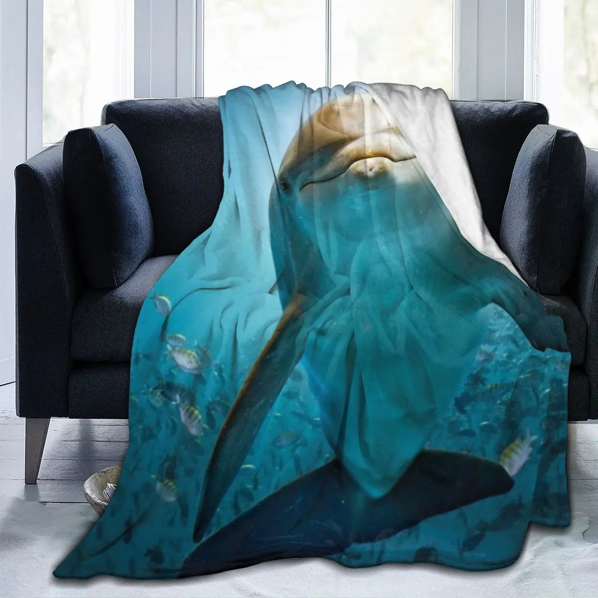 

Fashion animal Dolphin 3D printing printed blanket bedspread blanket retro bedding square picnic wool soft blanket