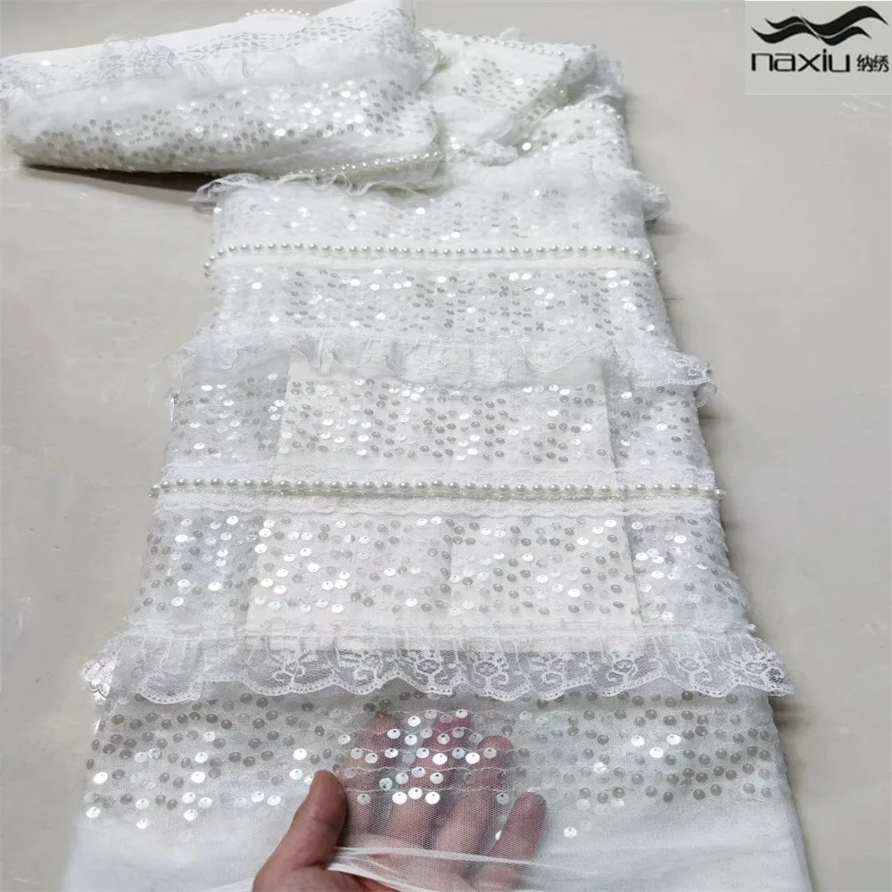 

Madison 3D African Lace Fabric 2022 High Quality Beaded Lace Material French Nigerian Lace Fabrics 5 Yards For Wedding Dress