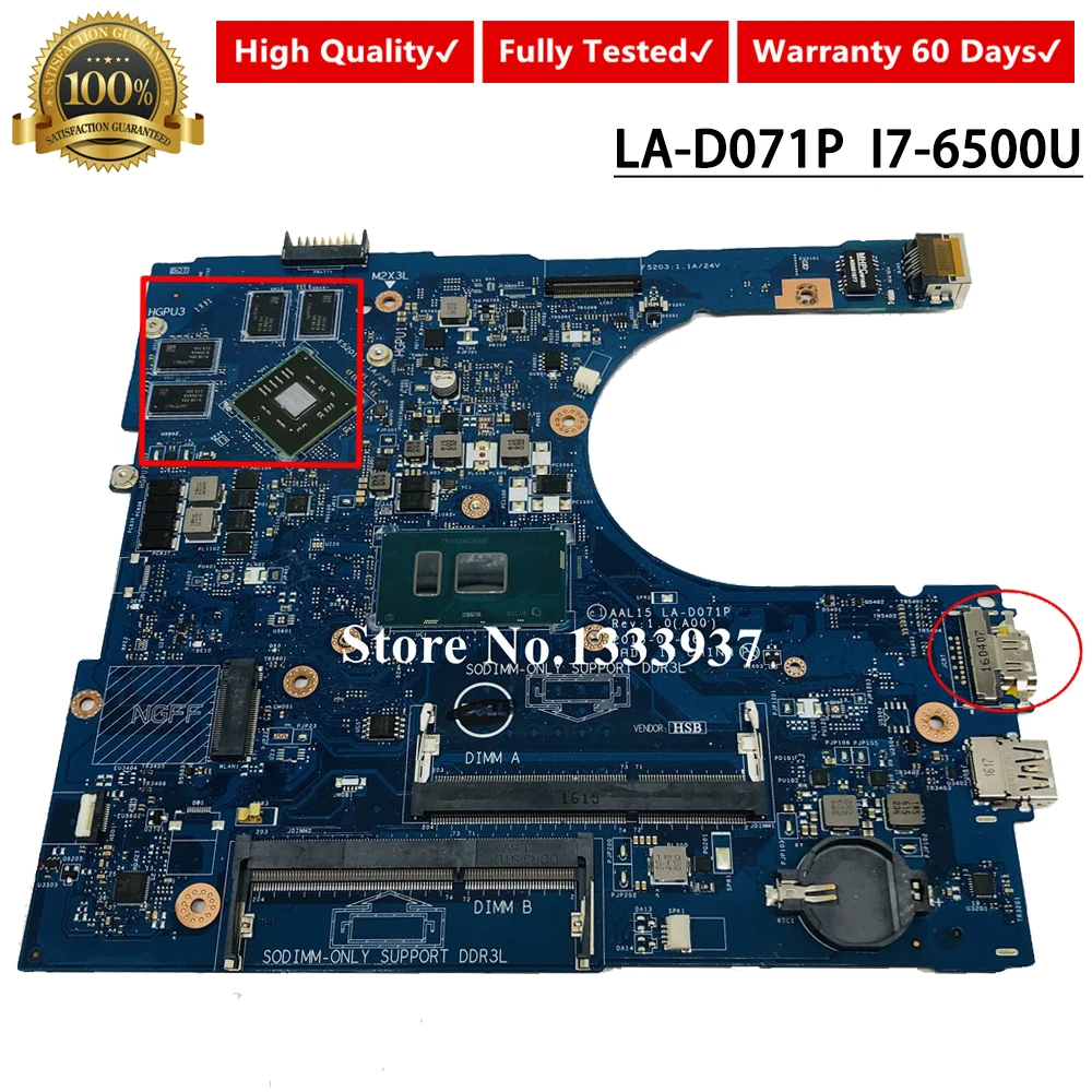 AAL15 LA D071P для Dell Inspiron 15 5759 5559 Материнская плата ноутбука SR2EZ I7 6500U CN 0F1J0W F1J0W