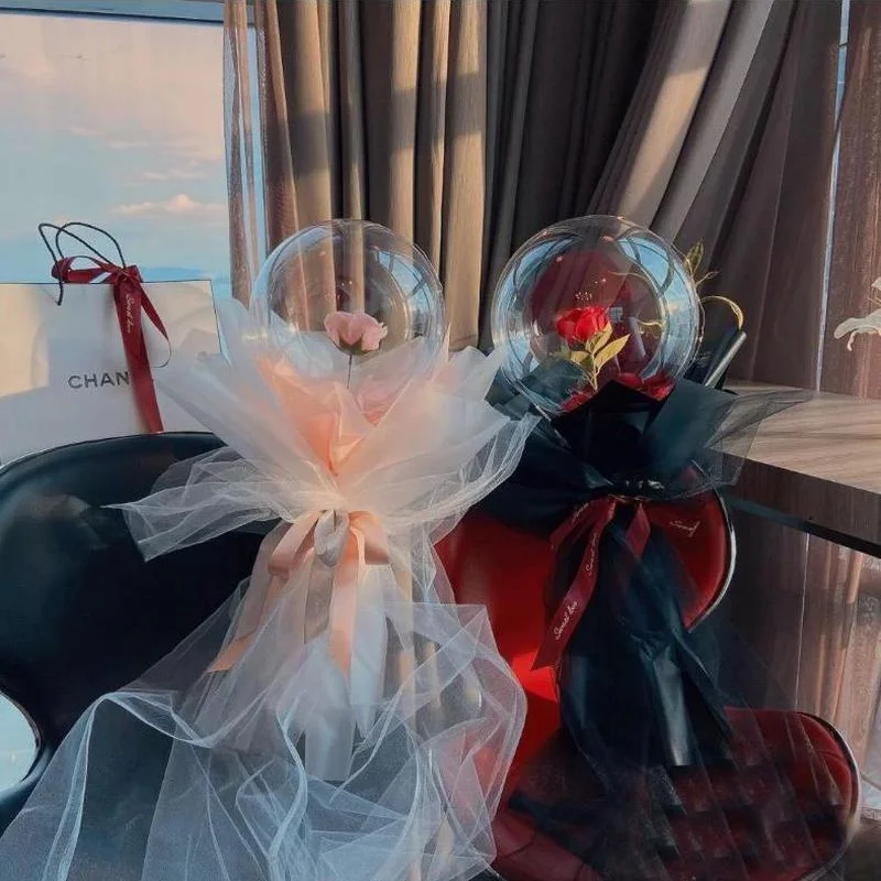 

Светодиодный светящийся прозрачный шар с искусственной розой, букет, светящийся шар, украшение для свадьбы, дня рождения, празднования