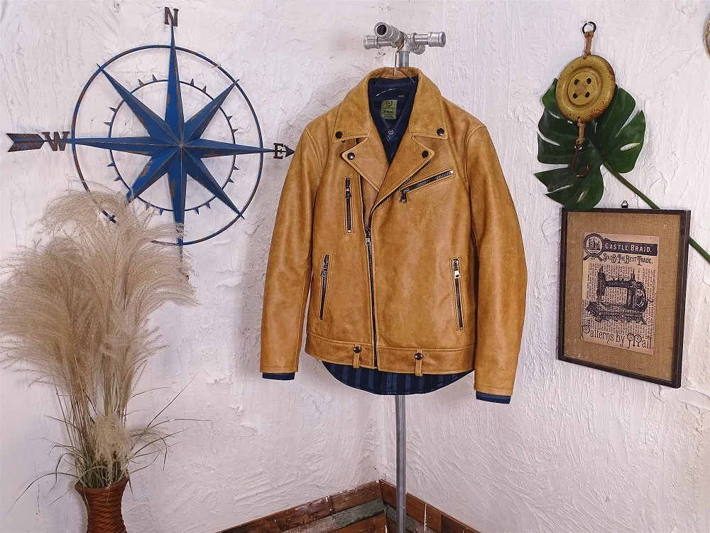 

Free shipping.Brand new.Classic motor biker genuine leather coat.men quality slim cowhide coat.rider leather cloth