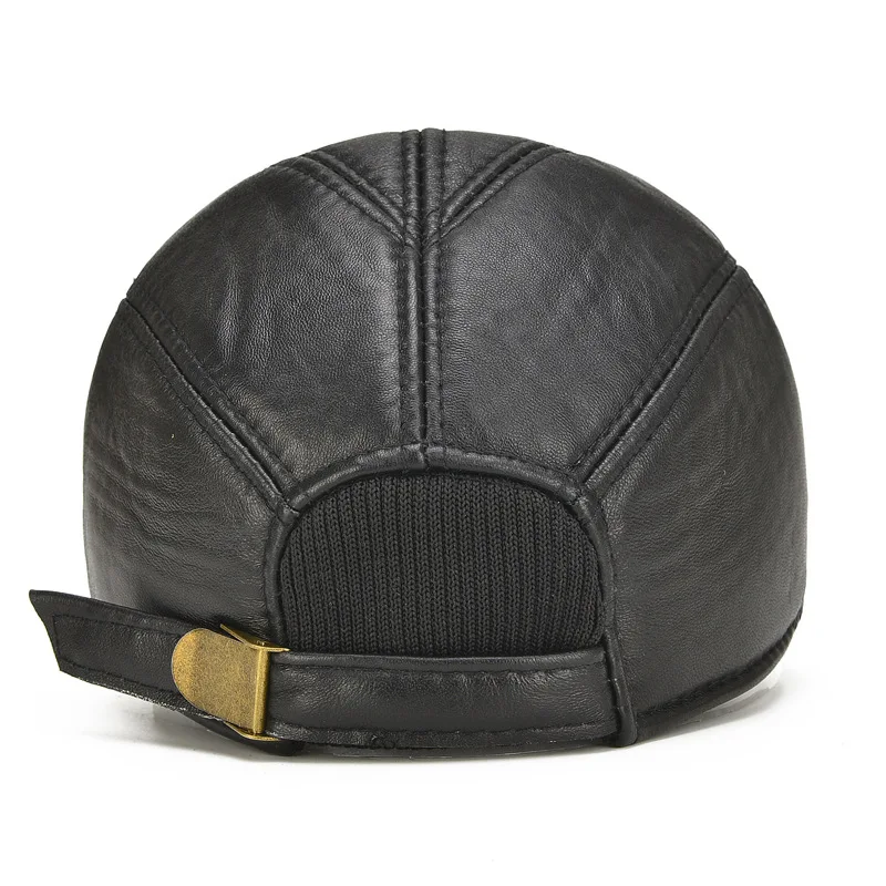 

Genuine Leather Baseball Cap Men Russia Ushanka Bomber Hats Pilot Trapper trooper Hat Winter Earflap Men Snow Caps gorro