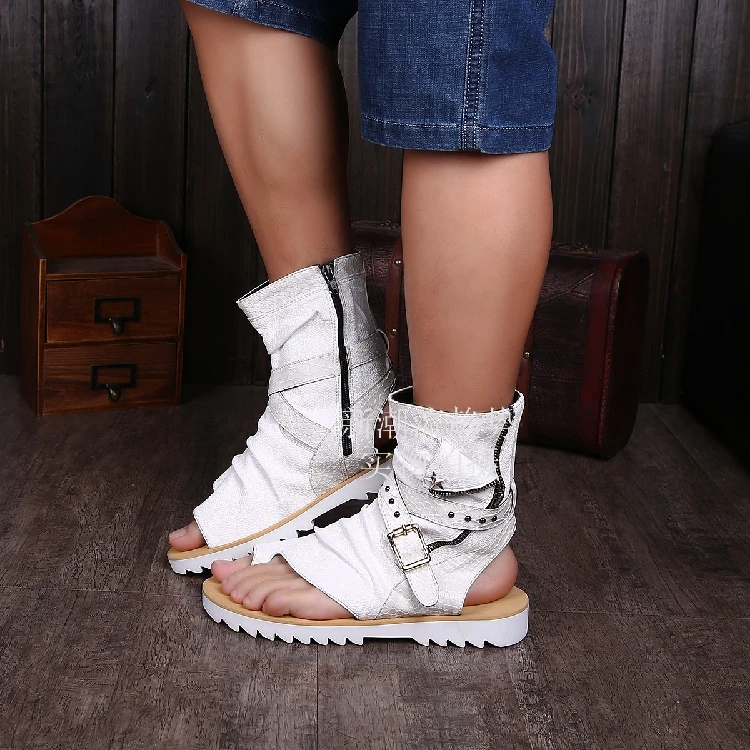 Мужские сандалии гладиаторы из натуральной кожи короткие босоножки с кружевом