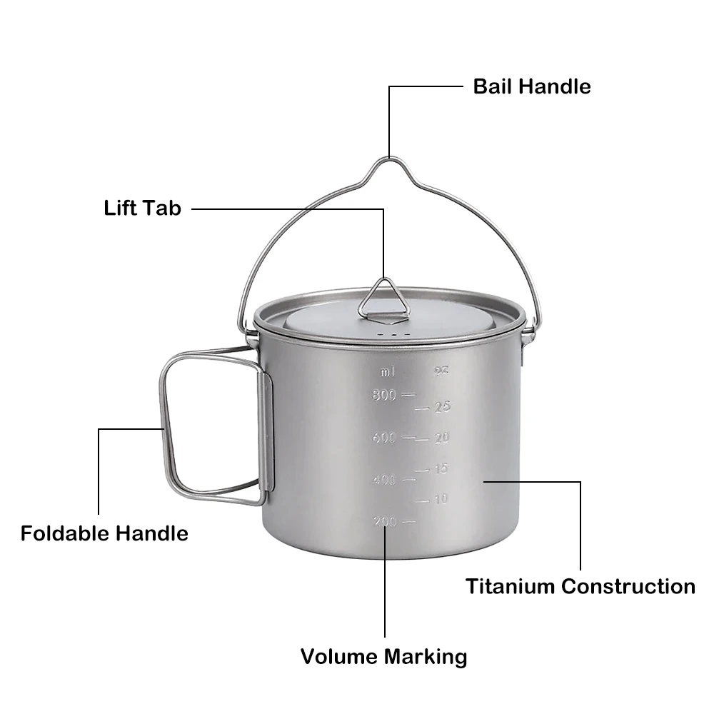 1100 мл титановый горшок портативный подвесной чашка для воды складная ручка