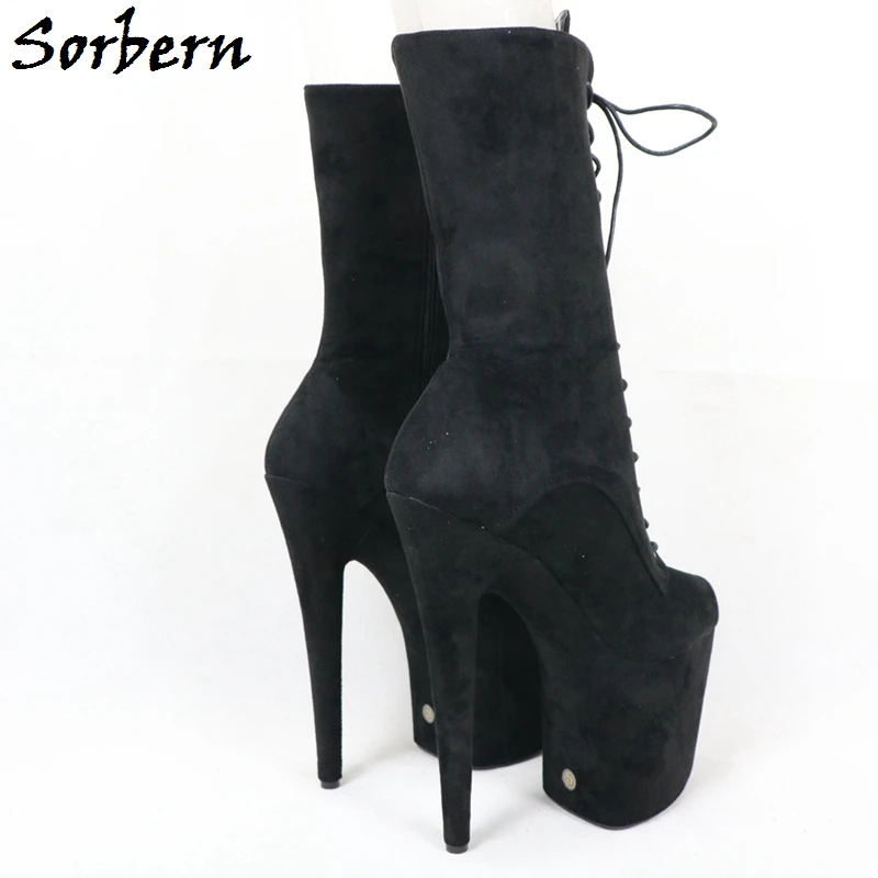 Женские ботинки до середины икры на шнуровке для танцев шесте обувь