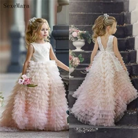 vintage tiered cloud ball gown baby girl birthday dress o neck tulle lace kids clothes flower girl dress