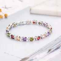 luxury 925 silver natural purple gold red olive green gemstone multi bracelets for women engagement wedding party jewelry gift