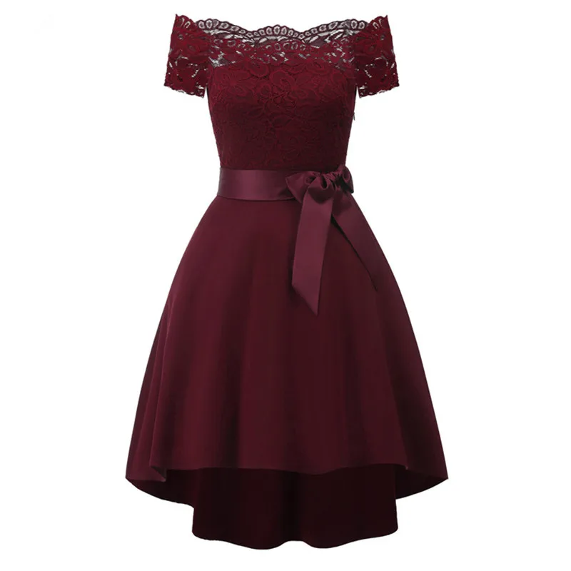 Кружевные короткие вечерние платья с бантом и вырезом лодочкой CD 1613 # коктейльное
