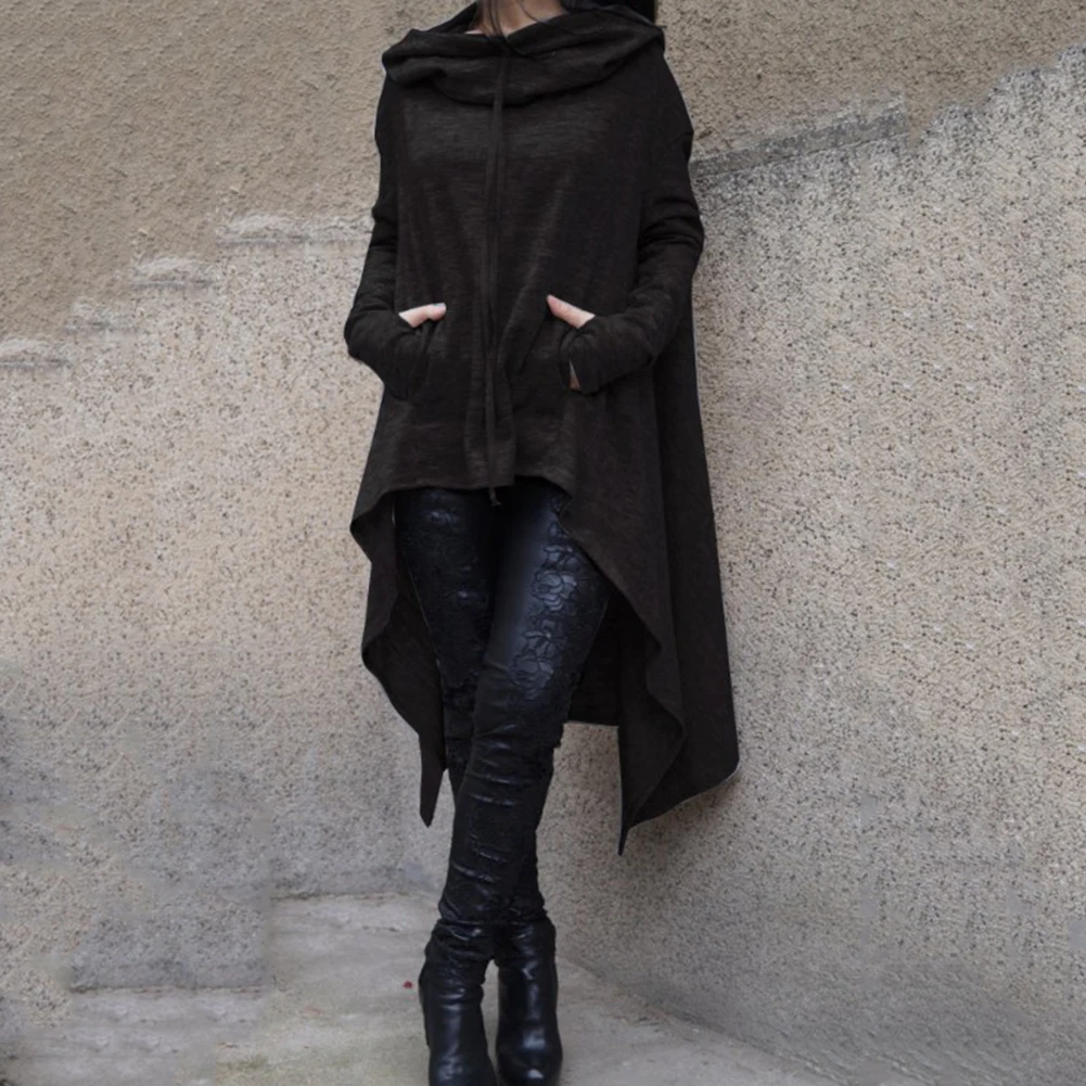 Повседневная Женская толстовка однотонное пончо с длинным рукавом Свободный