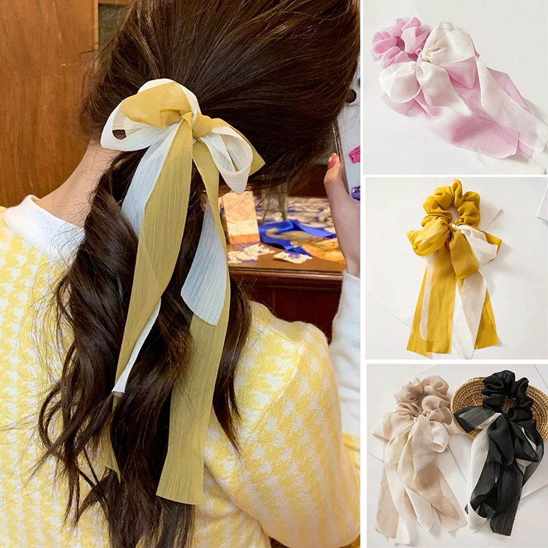 

Hair Ties Ribbon Hair Scrunchies for Women Hair Ring Female Ponytail Chiffon Fabric Ribbon Hair Ties Korean Hair Accessories