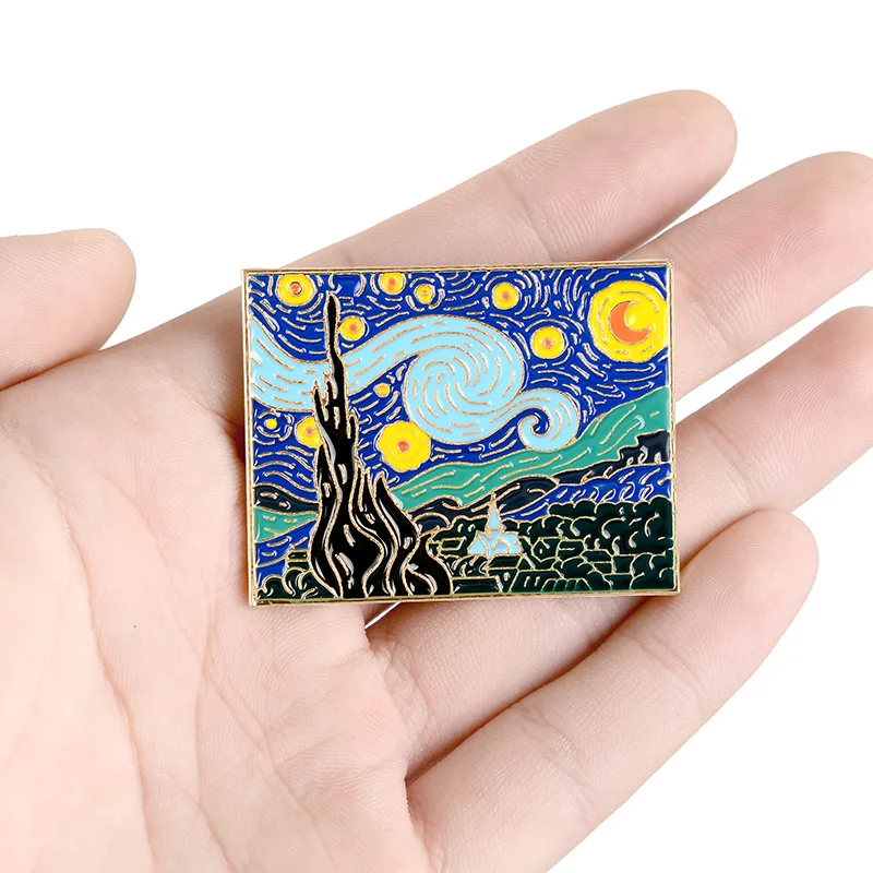 

10pcs Van gogh Starry sky Pin zinc alloy fashion Lapel Pin Button pocket badge accessories